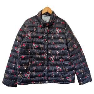 Bernardo Floral Hooded Puffer Jacket Size L Navy Packable Lightweight Women’s